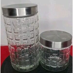 2 Amici Handmade‎ Glass cylinder twist Jar cannister Square Geometric Textured